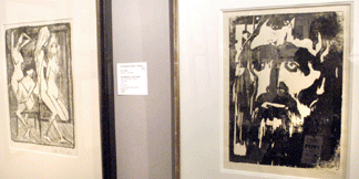 Otto Muller's 1922 litho "Drei Madchen vor dem Spiegel†and Emil Nolde's 1912 "Der Prophet,†a trial proof pulled by Nolde, displayed at Worthington Gallery, Chicago.