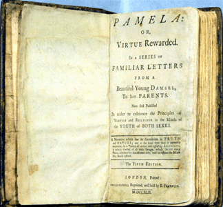 Franklin's edition of Samuel Richardson's Pamela, which is the only known copy of the first novel published in America. Courtesy of the American Antiquarian Society.