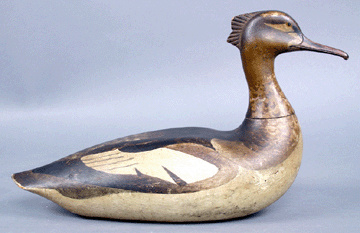 A world auction record price for a decoy was established in January 2007 when Guyette & Schmidt, Inc with Christie's sold this Lothrop Holmes merganser hen for $856,000.