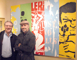 Michael Borghi, left, with artist Bradley Narduzzi Rez. "Hijacked at Five†by Rez was a quick seller from the booth of Michael Borghi Fine Art, New York City.
