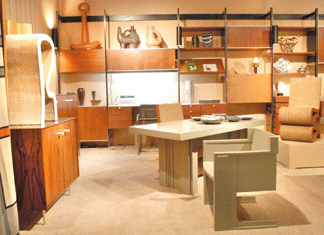 The Rudolph Schindler partners' desk, Gingold Residence, Calif., circa 1945, and chair was offered by Mark McDonald, Hudson, N.Y.