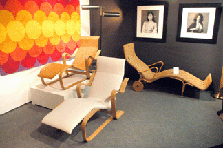 Classic chaise longue chairs displayed by Z Modern, Denver, included the Marcel Breuer long chair $7,500, Breuer's "Isokon†upholstered long chair, $20,000, and the Bruno Mathsson "Pernilla,†$25,000.