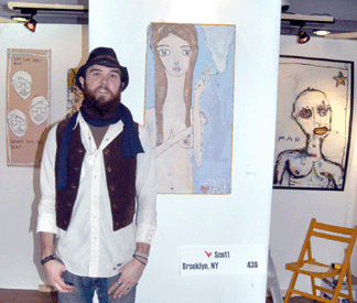 Scott Ackerman, Brooklyn, N.Y., aka lovescott, sold his painting "i'm sorry i'm late,†shown center right. 