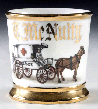 A horse-drawn ambulance driver's occupational shaving mug attained $22,425.