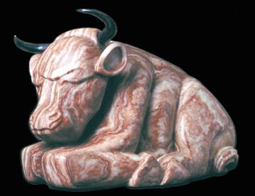 Mark Yale Harris, "El Toro Rojo,†2002, New Mexico alabaster and bronze, 26 by 17 by 12 inches.