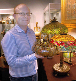 Shown here with a Galle glass and enamel gourd vase, circa 1890, is Eric Streiner. The New York City dealer said the vase will be included in a 2008 exhibition at Cooper-Hewitt National Design Museum.