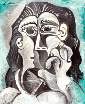 Pablo Picasso (Spain, 1881‱973), "Head of a Woman in Profile (Jacqueline),†1970, oil on canvas, LACMA, fractional and promised gift of Janice and Henri Lazarof. ©2007 Estate of Pablo Picasso / Artists Rights Society (ARS), New York, photo ©2007 Museum Associates / LACMA.