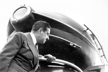 Loewy is pictured at the 1939 World's Fair in New York with the S1 steam locomotive that he designed for the Pennsylvania Railroad.