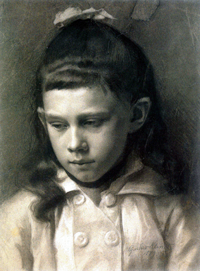 This somber, accomplished charcoal drawing, "Portrait of a Girl, Head Slightly Turned Left,†1879, executed when Klimt was 17, reflects his skill as a draftsman. Serge Sabarsky collection, New York City.