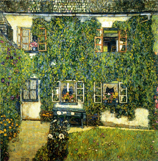 The broad swath of flowers in the foreground, the ivy-covered house walls and pots of colorful flowers in "Forester House in Weissenbach on the Attersee,†1912, suggest Klimt's enjoyment of this summer retreat. Private collection, New York City.