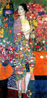 "The Dancer,†1916‱8, started out as a posthumous portrait of a young woman, but was reworked by Klimt into a colorful, daring image. Private collection, New York City.