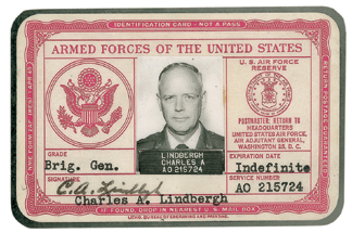 Charles Lindbergh's 1954 Air Force ID card reached $10,453. The reverse bears the aviator's thumbprints.