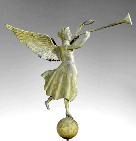 The iconic figure of "Fame†was produced at the J.L. Mott Iron Works, circa 1880. Collection of Stewart Stender and Deborah Davenport.