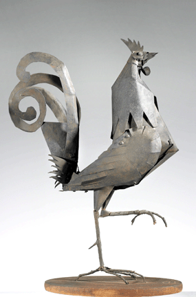 John and Elizabeth Driscoll donated their entire collection of rooster weathervanes to the Minneapolis Institute of Art (MIA) with the stipulation that the museum keep the best examples and sell the rest. The proceeds created the Driscoll Art Accessions Endowment Fund and, fittingly, this 1918 "Modernist†cock by Wilhelm Hunt Diederich became the first item accessioned by the endowment. Collection of MIA.