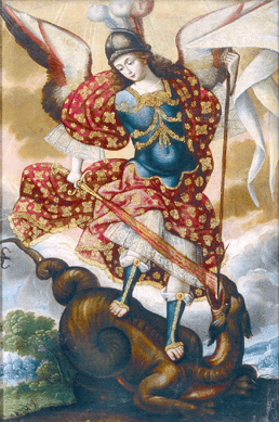 Unidentified workshop Peru, Cuzco, "Saint Michael Archangel,†late Seventeenth⁥arly Eighteenth century, oil on canvas. Collection of Marilynn and Carl Thoma.