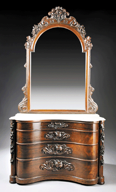 Leading Belter lots included a mid-Nineteenth Century rare American carved and laminated rosewood dresser bearing the label "J.H. Belter Patent August 19, 1853,†which realized $47,000.