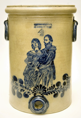 A cylindrical water cooler displaying a portrait of a Civil War general and his wife was purchased at an auction for $88,000, and set a record for American stoneware sold at a specialty sale. It was made by potters Fenton & Hancock of St Johnsbury, Vt. The general depicted is Asa Peabody Blunt (1826‱889), who distinguished himself in the 1862 Civil War battles at Lee's Mill and Savage's Station in Virginia. Photo courtesy New York State Museum.
