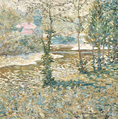 Ernest Lawson (1873‱939), "Connecticut Landscape,†circa 1902‰4, oil on canvas, 24 1/8  by 24 1/8  inches. Florence Griswold Museum, Hartford Steam Boiler collection.
