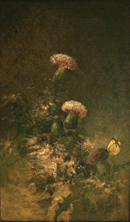 "Thistles with Butterfly,†circa 1888, showcases the artist's mature mastery of muted, harmonious colors and ability to meld abstraction and realism in an appealing image. Courtesy of Stagecoach Gallery.