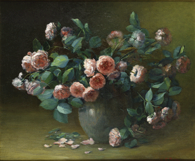 One of the liveliest and most ambitious paintings of his most often depicted flower, "Rambling Roses,†circa 1885, suggests Porter's ability to convey in a deceivingly informal, appealing manner his affection for his subject. Courtesy of Michael Rosenfeld Gallery.