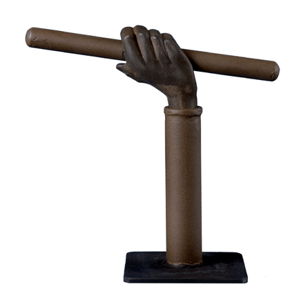 Either a hitching post or banister handrail, the hand with bar form is quite rare. Second half Nineteenth Century, height 13 inches.