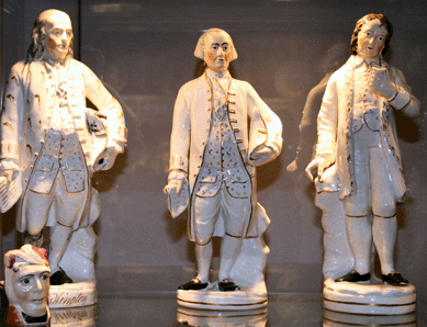 Benjamin Franklin, George Washington and Thomas Jefferson turned up for Americana Week in the booth of Elinor Penna, a Garden City, N.Y., Staffordshire dealer.