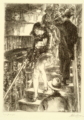 Even after two decades in the city, Sloan reveled in views of the bustling activity †and short skirts †of women he glimpsed in his ambles around the streets, as exemplified by "Subway Stairs,†a 1926 etching. Delaware Art Museum.
