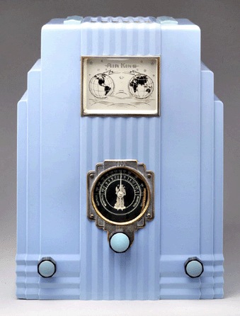 A 1933 Air King 52, light blue with black knobs, sold for $51,000.