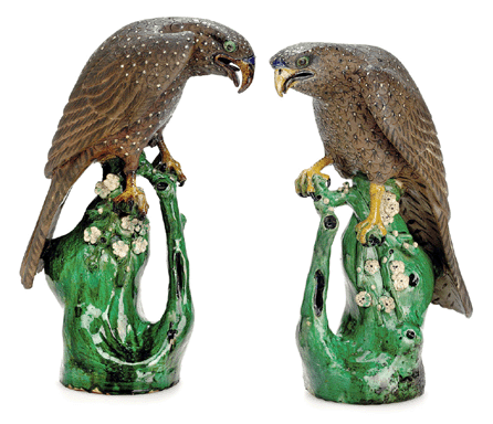 The top lot was this large pair of brown stoneware hawks, Qianlong period, which sold to a US private buyer for $121,000.