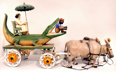 "Alligator Circus Wagon†carved by Charlie Deeh, circa 1955, and from the Robert Clarke circus collection was offered by Steven Still, Elizabethtown, Penn. Similar examples are in the collection of the Shelburne Museum.