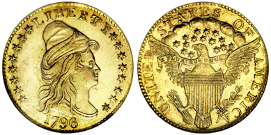 This is the other design type from 1796, the $2.50 with stars, and it realized $1,006,250. 