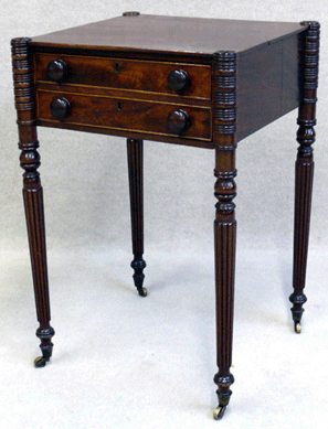 This two-drawer formal Sheraton stand with lollipop top went out at $1,815.