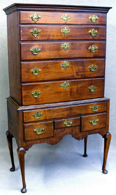 A two-piece Queen Anne highboy with unusual dew claw legs realized $1,430.