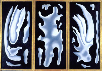 Fernand Leger, a close friend of the Murphys, opened their eyes to aspects of Modern art and influenced Gerald's paintings. They entertained Leger in their homes and promoted his work. In 1930, Leger created this large, double-sided screen, "Queue des Cometes sur Fond Noir (Large Comet Tails on Black Background),†front, for Villa America. It was never installed and two sides are now in different collections, but it is reunited for the current exhibition. Galerie Maeght, Paris.