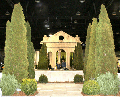 Monarch Landscape and Stephen Wells of Nashville teamed up to create a grand entrance to the 2008 Antiques and Garden Show of Nashville. Palladio's Villa Rotunda provided inspiration.