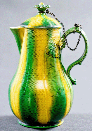 Creamware hot water pot, circa 1755‱756, Staffordshire, England, gift of Jane and Gerald Katcher.
