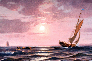 Francis Augustus Silva (American, 1835‱886), untitled (Sloop off a Rocky Coast, detail), circa 1880, oil on canvas, gift of Eric P. Lande, PhD.
