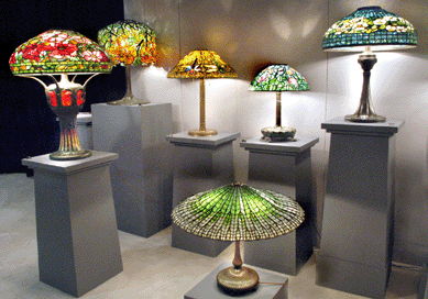 A wonderful selection of Tiffany lamps at Lillian Nassau, New York City.