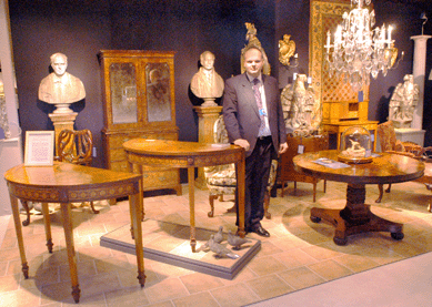 A rare pair of George III pier tables thought to have been made by Thomas Chippendale for Harewood House was on view at the stand of William Cook, Marlborough Wiltshire, UK.