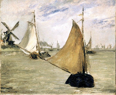 Inspired by visits to the Netherlands and the study of Dutch painting, Edouard Manet created a series of vigorous seascapes, including "Marine in Holland†of 1872. Philadelphia Museum of Art.