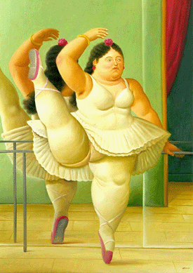 Fernando Botero (Columbian, b 1932), "Dancer at the Barre,†2001, oil on canvas, 64½ by 45½ inches. Private collection.