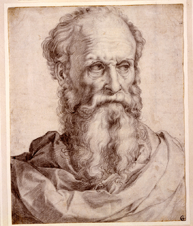 Francesco Salviati (1510‱563), "Head and Shoulders of a Bearded Man†(1540s), black chalk on paper, 11 15/16 by 9 7/16 inches. Purchased by Pierpont Morgan in 1910. 