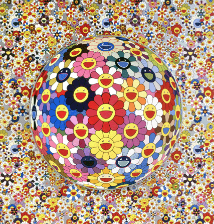 Takashi Murakami, "Flower ball (3D),†2002, acrylic on canvas mounted on board, 39 3/8 inches diameter, 11 5/16  inches depth. Private collection, courtesy Galerie Emmanuel Perrotin, Paris and Miami. ©2002 Takashi Murakami/Kaikai Kiki Co., Ltd. All Rights Reserved.