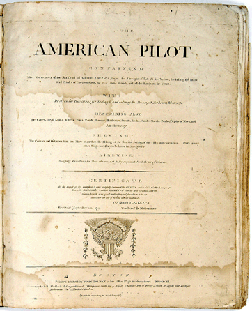 One of the most noteworthy nautical finds to come out of Maine (or anywhere for that matter) in many years was an exceedingly rare American pilot chart book from 1794. The book is one of the first editions produced detailing the Eastern seaboard from the West Indies to Newfoundland. It sailed well above its $50/100,000 estimate to finish up at $408,250.