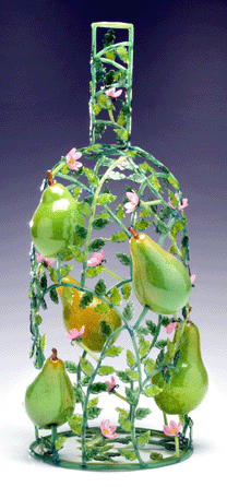 Kari Russell-Pool (American, b 1967), "Dancing Pear Bottle,†1993, blown, lampworked glass. Museum purchase, funds provided by Mr and Mrs Eugene C. Hicks III.