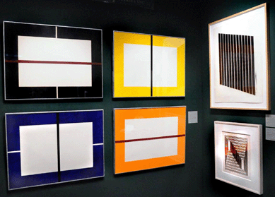 The rare set of four Donald Judd woodcuts printed in black, orange, yellow and ultramarine on Japanese paper were from an edition of 25 executed in 1993. They were price on request at Hirschl & Adler gallery, New York City. 