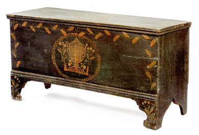 The top lot of the Richmonds' painted furniture came as a New York State blanket box in blue paint sold for $17,550.