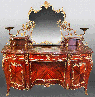 The Louis XV-style ormolu mounted fruitwood rouge marble top coiffeuse signed "Linke†realized $35,650.