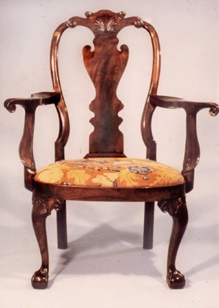 Philadelphia armchair, circa 1740, maple, possibly the work of Plunkett Fleeson or Solomon Fussell. Wright's Ferry Mansion. Courtesy The von Hess Foundation.