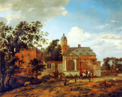 Jan van der Heyden (1637‱712), "View of Nyenrode Castle on the Vecht,†oil on panel, 18½ by 23 inches. Marei von Saher, heir of Jacques Goudstikker.